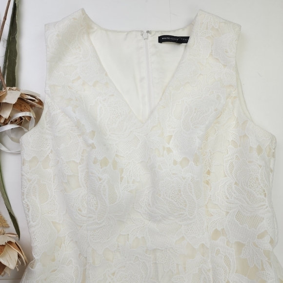 White House Black Market White Floral Lace Eyelet Embroidered Dress Sz 8 - Picture 12 of 16